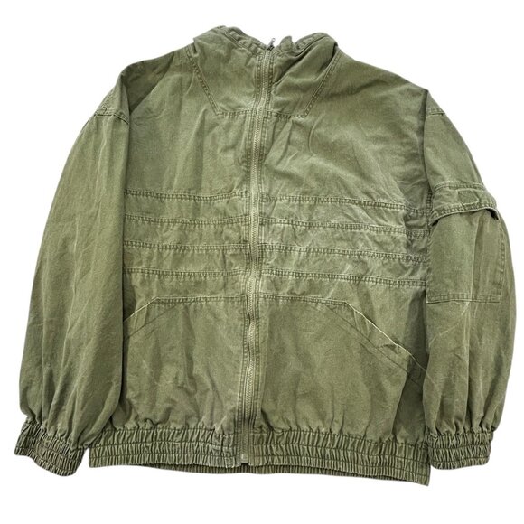 Vintage 80s 90s Bomber Jacket Sz L Olive Green Full Zip Military Gorpcore - Picture 1 of 11